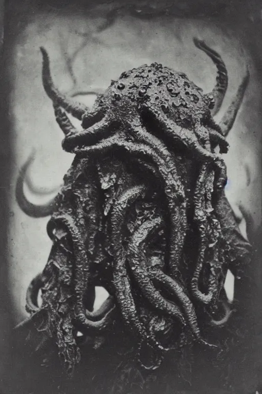 Prompt: a wet plate photograph of a cthulhu monster