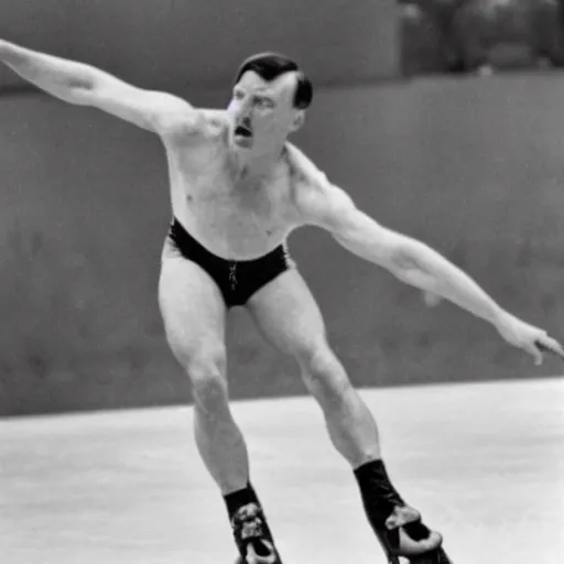 Prompt: Hitler shirtless figure skating at the olympics -g -n 6 -W 768