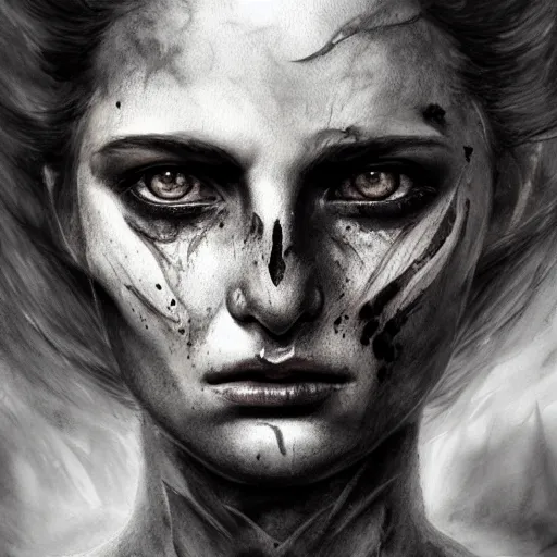 Image similar to a dead warrior with dead eyes character portrait, lean face, cinematic lighting, glowing grey eyes, hyper - detailed, 4 k, high resolution, in the style of charlie bowater, tom bagshaw, single face, symmetrical, headshot photograph, insanely detailed and intricate, beautiful, elegant, watercolor, cinematic, portrait, raphaelite, headroom, pierre - auguste renoir