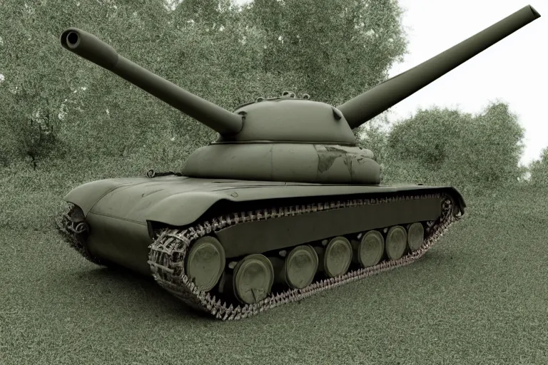 Image similar to 3d render of amrican 1944 tank M4 Sherman angled front plate cast turret hidden in bush camo netting dark gritty photo ((((grunge)))) barrel peaking out of the bush ((((((green grey color palette) cinematic ((((((Fury 2014 film)))))) detailed european forest Belgium summer overcast cloudy day