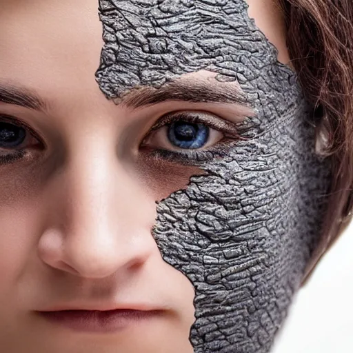 Image similar to woman's face covered with the texture of cracked and glzed ceramic