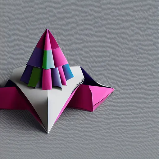 Image similar to origami architecture in multi colored paper, 3 d render, ultra detailed, on white background, studio shot