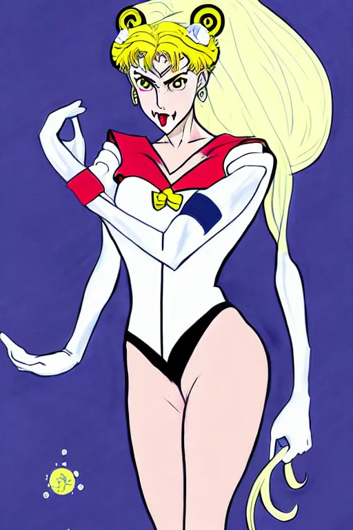 Prompt: blonde sailor moon as aeon flux by Peter chung, loish,