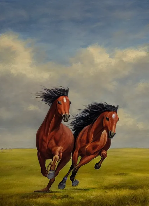Image similar to three horses running in a field, by ansin martin