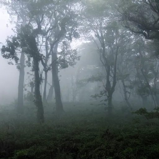 Image similar to hilly island in the middle of a misty fairy swamp, the island has legs