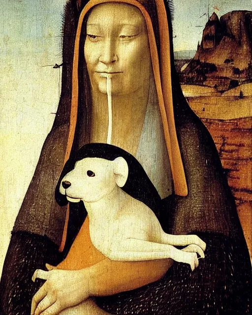 Image similar to Lady with an Ermine by Leonardo painting by Hieronymus Bosch