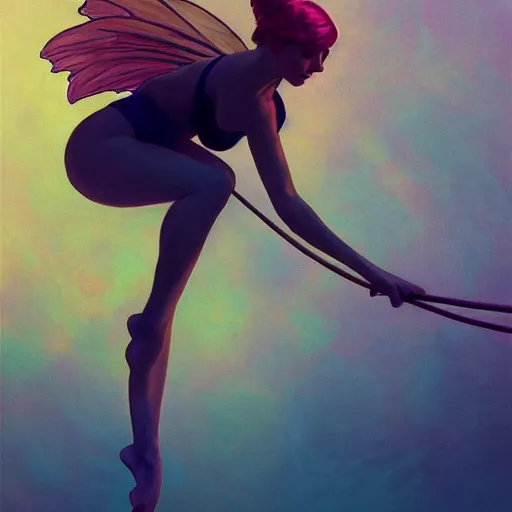 Image similar to poledancing fairie, cinematic lighting, soft bokeh, fantasy, modern, colourful, highly detailed, digital painting, artstation, deviantart, concept art, sharp focus, illustration, by Edward Hopper and Rene Magritte and Alphonse Mucha