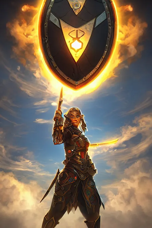 Image similar to shield fantasy epic legends game icon stylized digital illustration radiating a glowing aura global illumination ray tracing hdr fanart arstation by ian pesty and katarzyna da „ bek - chmiel