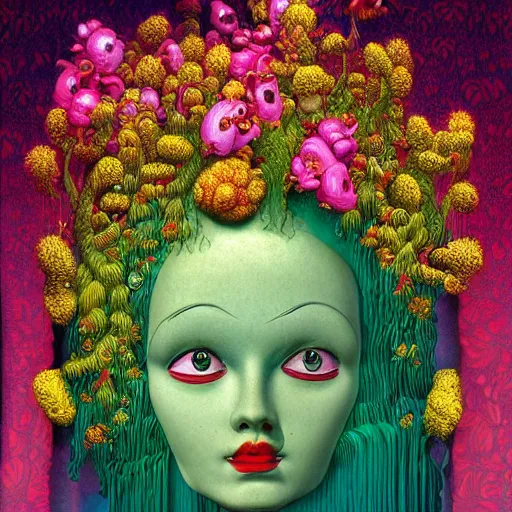 Prompt: Michael Hutter, award winning masterpiece with incredible details, Michael Hutter, a surreal vaporwave vaporwave vaporwave vaporwave vaporwave painting by Michael Hutter of an old pink mannequin head with flowers growing out, sinking underwater, highly detailed Michael Hutter