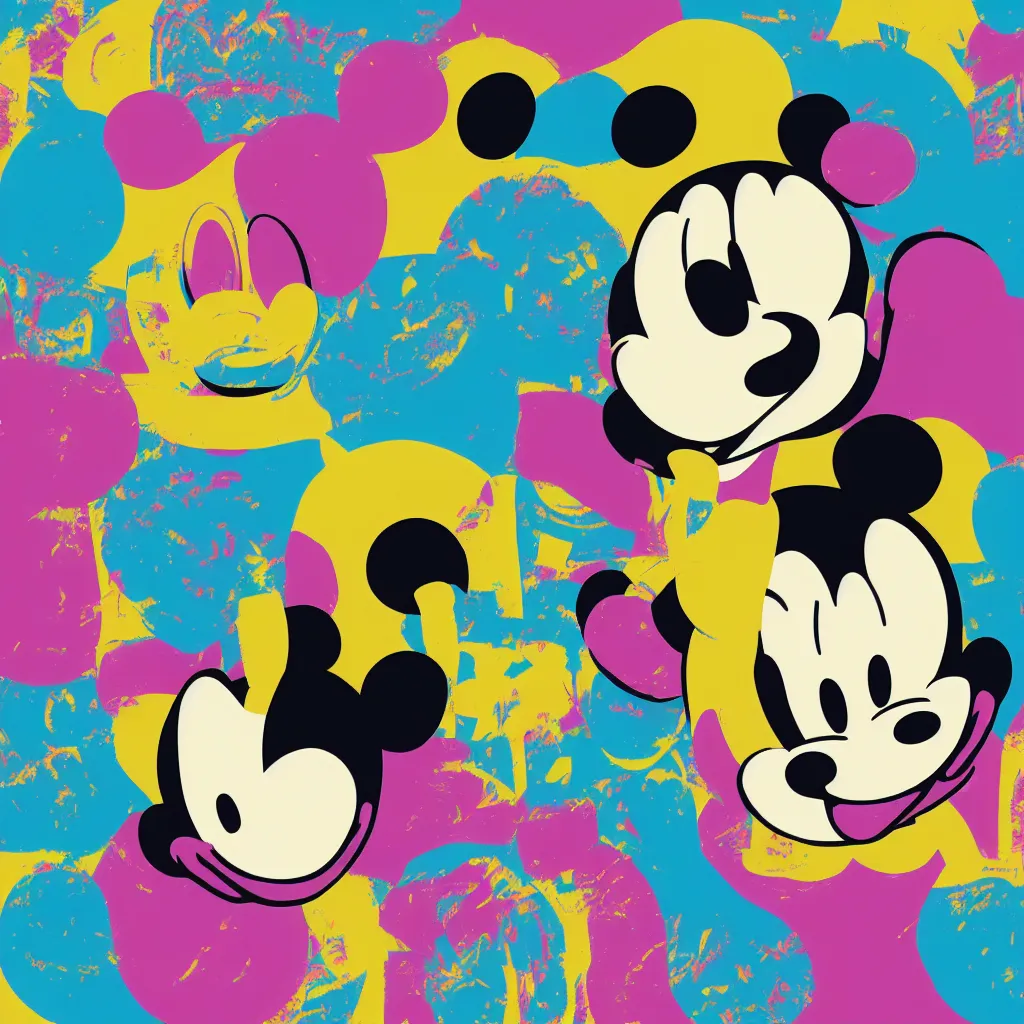 Image similar to individual silk screen portrait of non binary afro mickey mouse by andy warhol michael pangrazio, nilo rodis clean vector curves, no jagged lines, vector art