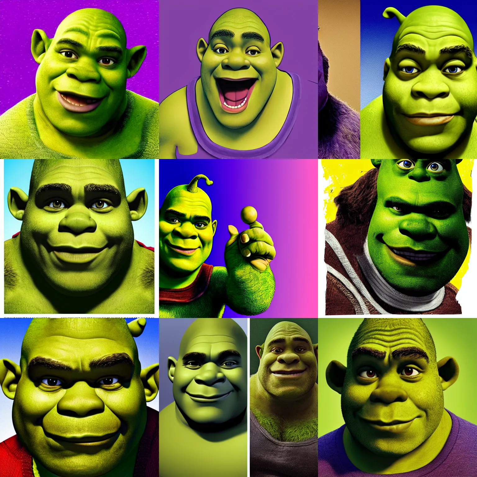 Prompt: portrait of shrek with the face of will smith