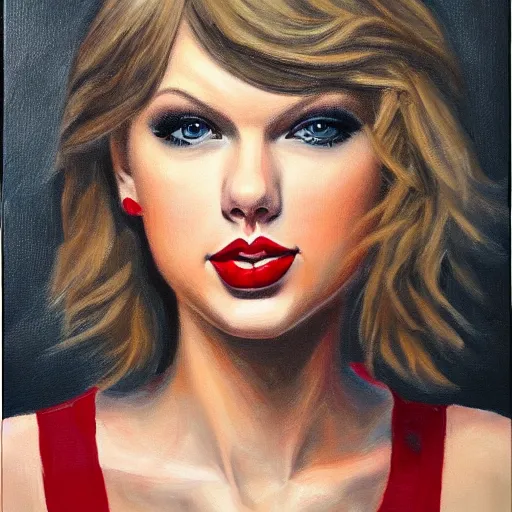 Image similar to portrait of Taylor Swift, oil on canvas, realistic