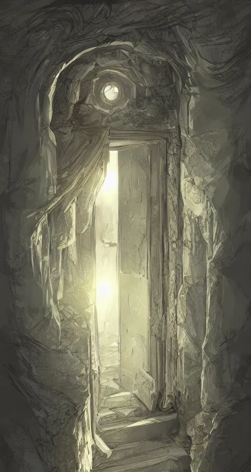 Prompt: A beautiful artwork illustration, a doorway across dimensions, featured on artstation, wide angle, vertical orientation