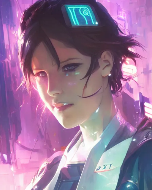 Image similar to anime visual of elizabeth olzen as a police officer, neon, cyberpunk, futuristic, stunning, highly detailed, digital painting, artstation, smooth, soft focus, illustration, art by artgerm and greg rutkowski and alphonse mucha