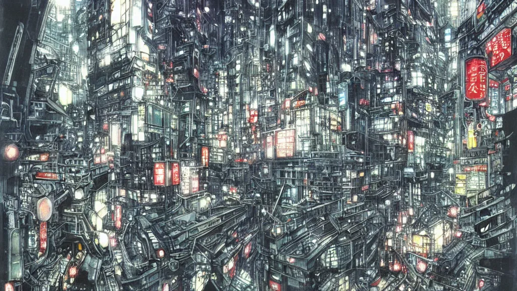 Image similar to futuristic japanese city illustration by star wars yoshitaka amano,