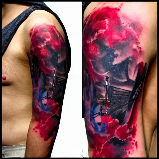 Prompt: dark matter red tattoo future on a man's body 8K resolution