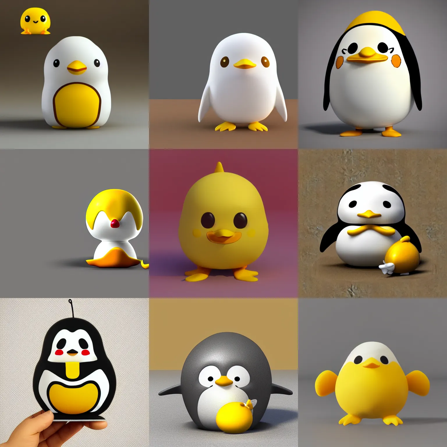 Prompt: cute 3d render of gudetama penguin by sanrio