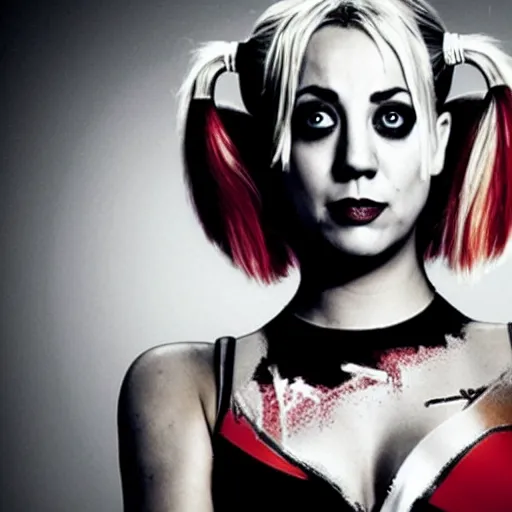 Image similar to A still of Kaley Cuoco as Harley Quinn