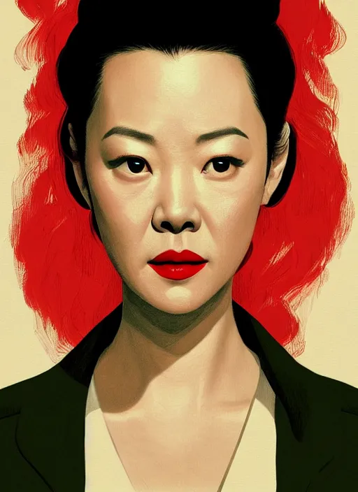 Image similar to twin peaks movie poster art, portrait of zhang ziyi, from scene from twin peaks, clean, simple illustration, nostalgic, domestic, highly detailed, digital painting, artstation, concept art, smooth, sharp focus, illustration, artgerm, donato giancola, joseph christian leyendecker, wlop