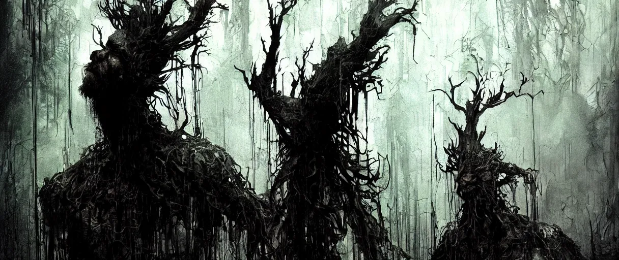 Prompt: concept art of treebeard from lord of the rings by emil melmoth zdzislaw beksinki craig mullins yoji shinkawa realistic render ominous detailed photo atmospheric by jeremy mann francis bacon and agnes cecile ink drips paint smears digital glitches glitchart