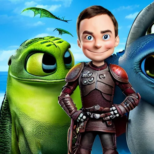 Prompt: sheldon cooper in how to train your dragon