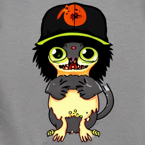 Prompt: zombie chuthullu cat with a flip cap, realistic