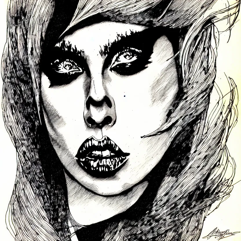 Image similar to portrait of lady gaga in the style of marc silvestri pen and ink drawing, high detail