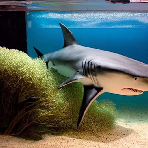 Image similar to huge shark in small aquarium