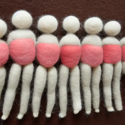 Image similar to photo of a needle - felted human centipede