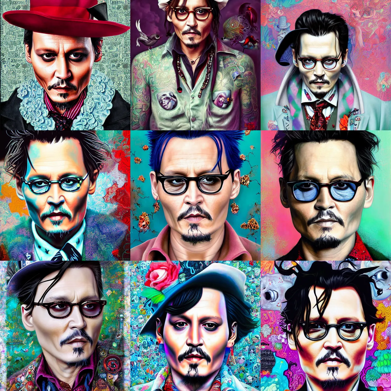 Prompt: digital painting of johnny depp by james jean, hikari shimoda, mark ryden in the style of surrealism