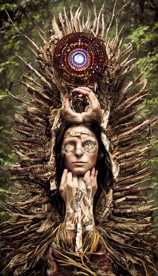 Image similar to portrait of a digital shaman, by kirsty mitchell