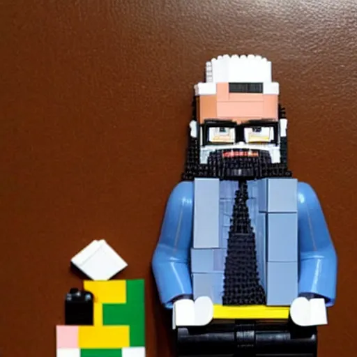 Image similar to the philosopher Edmund Husserl, made out of Legos, standing in his home office, photo realistic