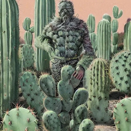 Image similar to Cactus man strikes again, concept art by James Gurney.