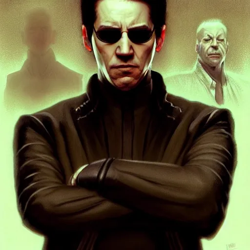 Image similar to portrait of Joe Biden as Neo from the matrix, ethereal, handsome, D&D, fantasy, intricate, elegant, highly detailed, digital painting, artstation, concept art, matte, sharp focus, illustration, art by Artgerm and Greg Rutkowski and Alphonse Mucha