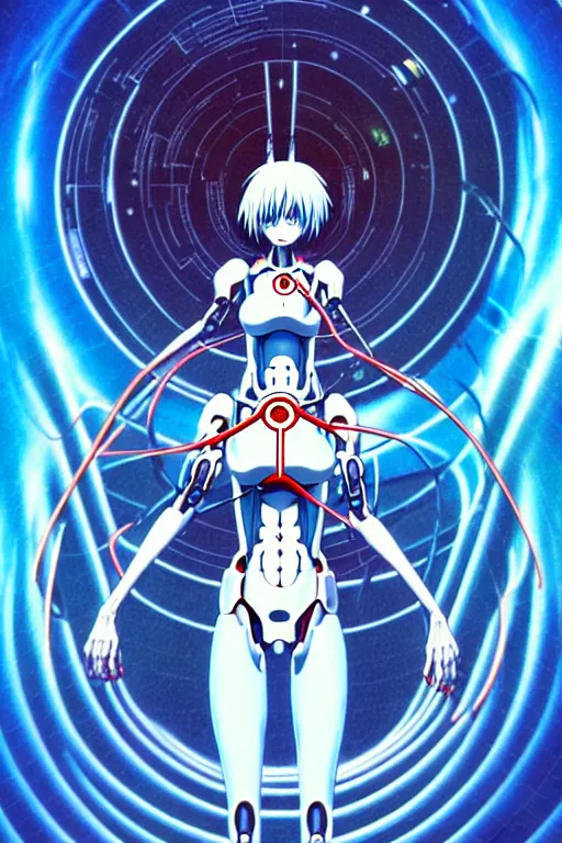 Image similar to female anime character rei ayanami cyborg in the center giygas epcotinside a space station eye of providence beksinski finnian vivid hr giger to eye hellscape mind character environmental