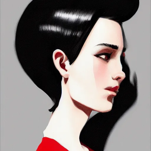 Image similar to slim girl in tuxedo with short black hair, elegant, 2d, ultra highly detailed, digital painting, smooth, sharp focus, artstation, portrait art by Ilya Kuvshinov