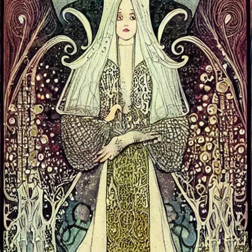 Prompt: beautiful young medieval queen by kay nielsen