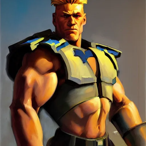 Image similar to greg manchess portrait painting of partially armored guile from street fighter as overwatch character, medium shot, asymmetrical, profile picture, organic painting, sunny day, matte painting, bold shapes, hard edges, street art, trending on artstation, by huang guangjian and gil elvgren and gerald brom