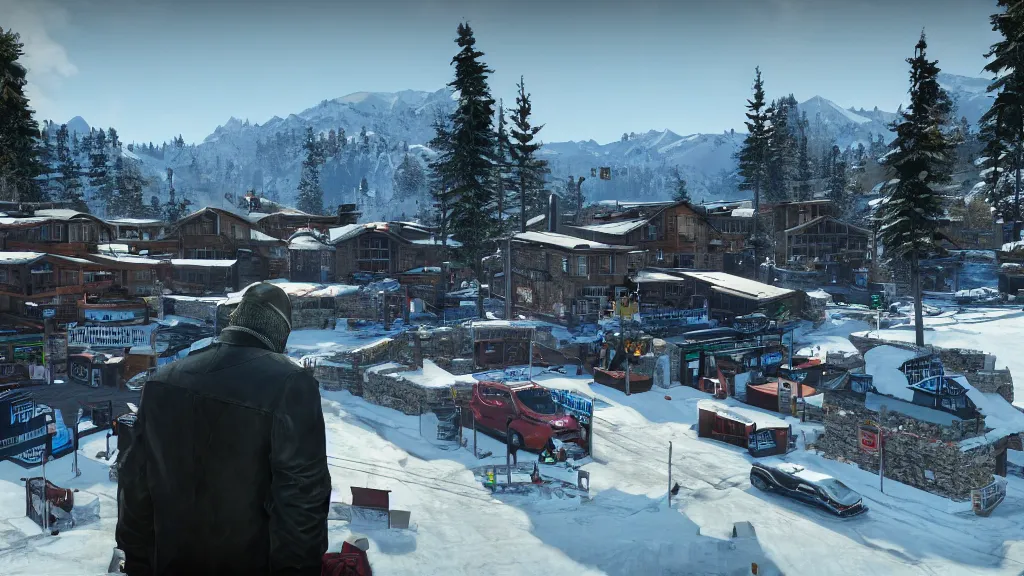 Image similar to Screenshot from Watchdogs at a ski resort