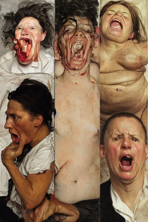 Image similar to portraits of a woman enraged, part by Jenny Saville, part by Lucian Freud, part by Norman Rockwell