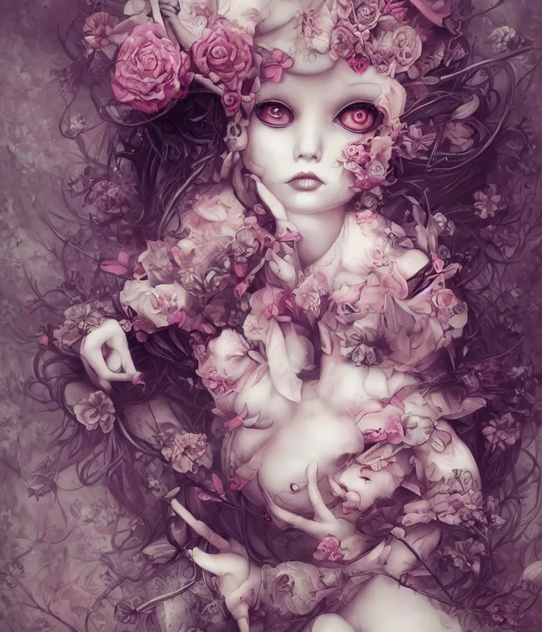 Prompt: pop surrealism, lowbrow art, realistic cute alice girl painting, japanese street fashion, hyper realism, muted colours, rococo, natalie shau, loreta lux, tom bagshaw, mark ryden, trevor brown style