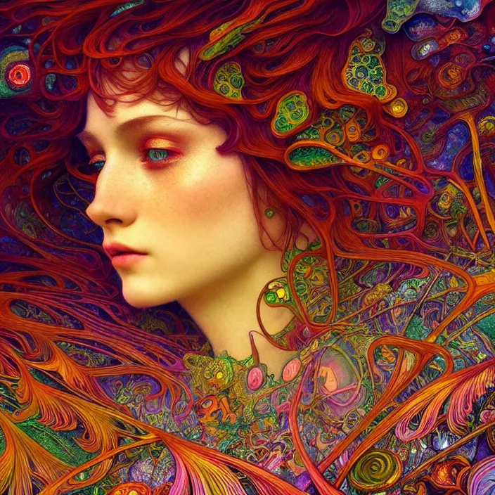 Prompt: extremely psychedelic macro shot, shallow DoF, LSD, diffuse lighting, fantasy, intricate, elegant, highly detailed, lifelike, photorealistic, digital painting, artstation, illustration, concept art, smooth, sharp focus, art by John Collier and Albert Aublet and Krenz Cushart and Artem Demura and Alphonse Mucha