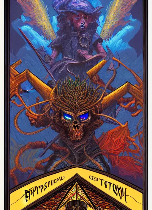 Image similar to concept art by dan mumford of a masterpiece hyperdetailed dnd tarot card, digital painting, sharp focus, illustration