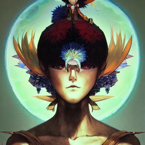 Prompt: prompt : magestic warrior portrait soft light painted by james jean and katsuhiro otomo, inspired by evangeleon anime, smooth face feature, intricate oil painting, high detail illustration, sharp high detail, manga and anime 1 9 9 0