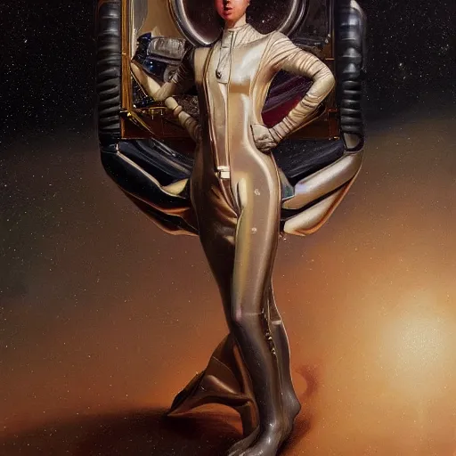 Image similar to highly detailed oil painting | very intricate | cinematic lighting | award - winning | astronaut space fashion by alexander mcqueen | by roberto ferri, by tom bagshaw, by j. c. j leyendecker and klimt, american romanticism, by austin osman spare, artstation, cgsociety, official art, octane