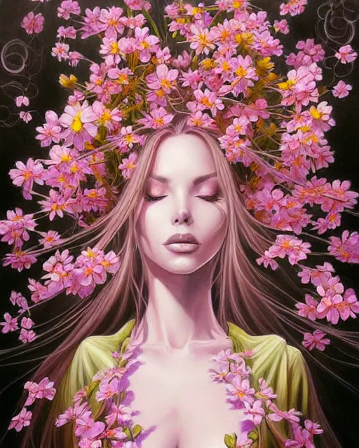 Image similar to a painting of a beautiful 🌸🌼💮, an ultrafine detailed painting, by mark brooks, centered full body, featured on deviantart, fantasy art, detailed painting, deviantart, anime