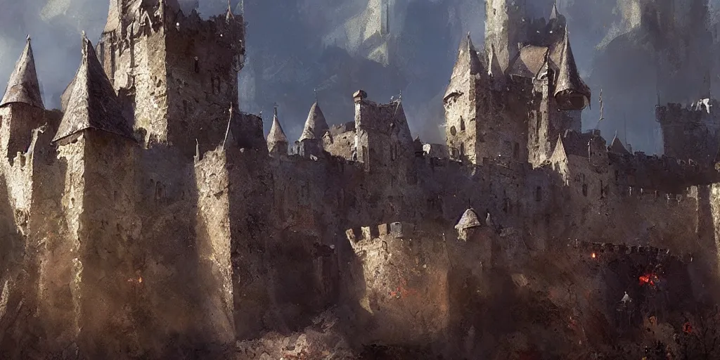 Prompt: a medieval castle by craig mullins, extremely beautiful, f/1.4
