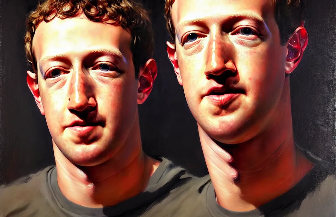 Image similar to portrait of mark zuckerberg!!!!!!!!!!!!!!!!!!!!!!!!!!!, detailed face, detailed painting, epic lighting, by ilya repin, phil hale and kent williams