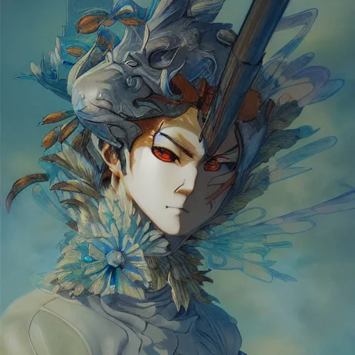 Image similar to prompt : magestic warrior portrait soft light painted by james jean and katsuhiro otomo, inspired by evangeleon anime, smooth face feature, intricate oil painting, high detail illustration, sharp high detail, manga and anime 1 9 9 0