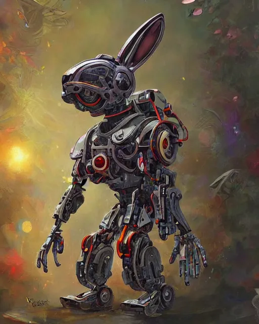 Image similar to mecha rabbit in wonderland, highly detailed, concept art, scifi, bizarre, abstract, colorful, sharp focus, trending on artstation, intricate, atmosphere, art by roman makarenko, dzung phung dinh